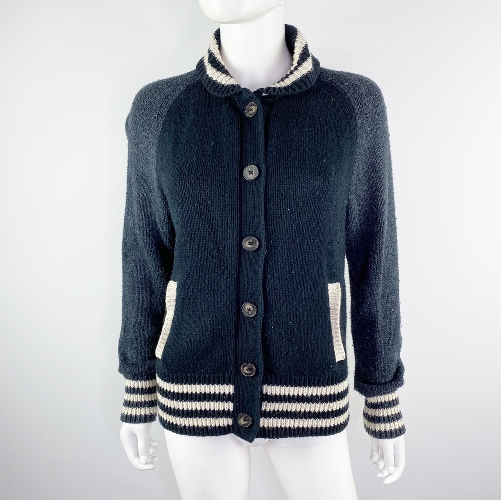 Madewell Size M Navy Blue Knit Button Down Sweater Varsity Jacket Cardigan - Picture 8 of 11